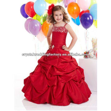 Frete grátis frisado vermelho vestido de bola com roda saia feito sob medida desfile vestido de criança CWFaf4453